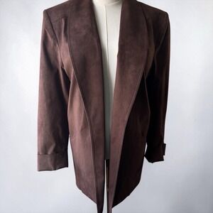 Vintage Da-Rue Facile Ultrasuede Open Blazer Jacket Brown Size 12